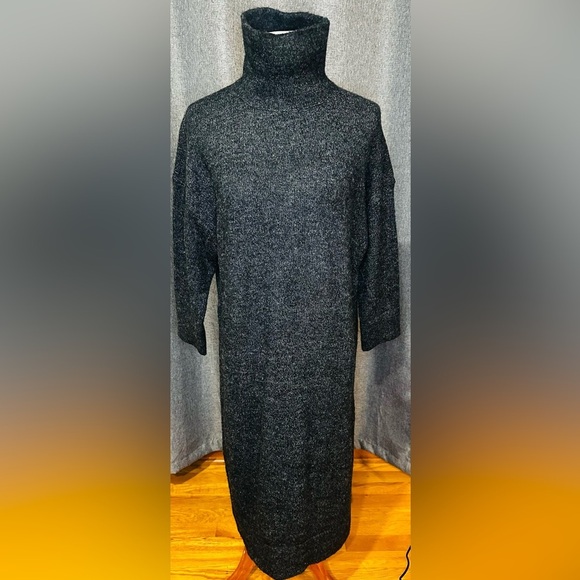 Zara Dresses & Skirts - ZARA Knit Charcoal Gray Turtleneck Sweater Midi Dress | Women’s Medium
